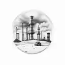 oilfield tower,knife and fork tattoo design idea