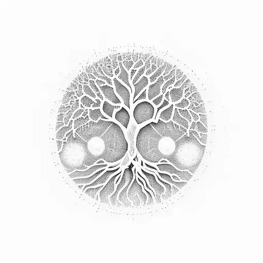 tree of life , with space and time influence radiating postivity, gratitude and growth  tattoo design idea