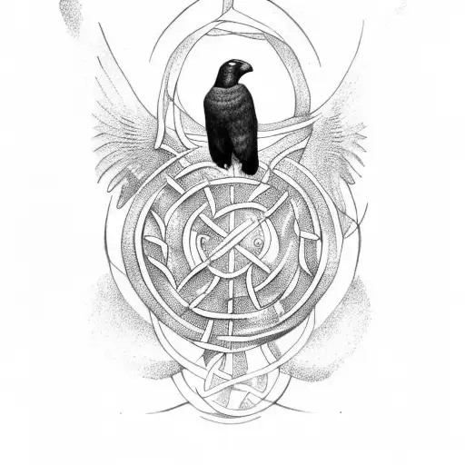 flying Cornish Chough carrying Celtic knot tattoo design idea