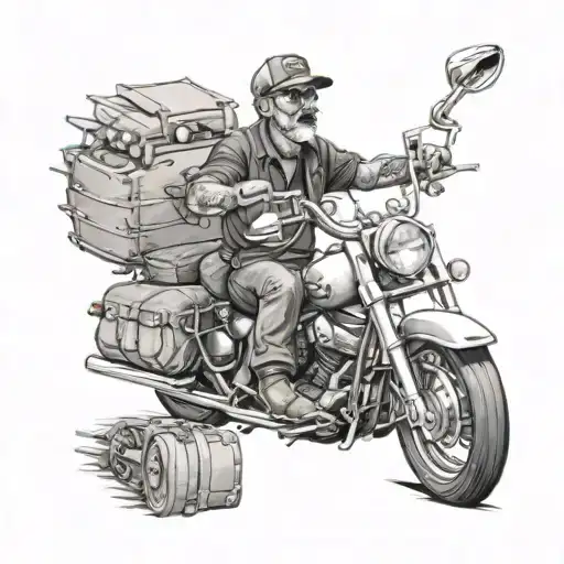 Design a realistic portrait of a truck driver singing on a motorcycle, capturing the client's passion for both music and driving tattoo design idea