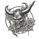 devil horns holding up halo  tattoo design idea
