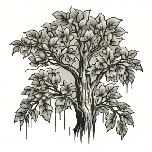 A tattoo of a pecan tree with paintbrushes and palettes hanging from the branches, representing your passion for art and creativity tattoo design idea