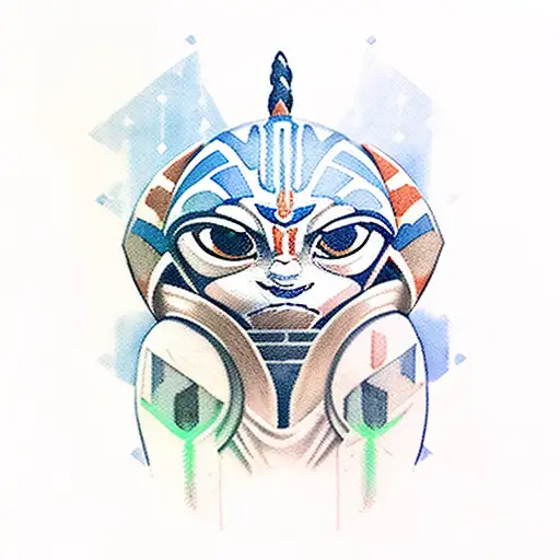 ahsoka tano star wars with two lightsabers watercolor tattoo design idea