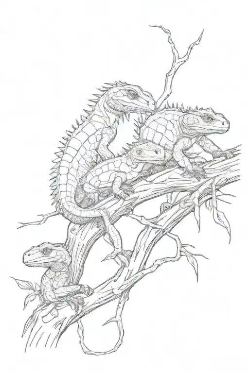 reptiles in a branch of thorns tattoo design idea