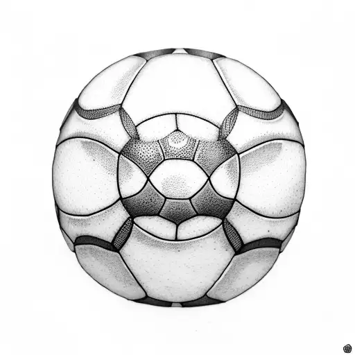 A minimalist dotwork tattoo of a soccer ball and volleyball overlapping each other tattoo design idea