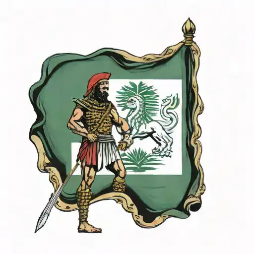 lebanon flag with a phoenician warrior holding tattoo design idea