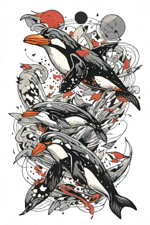puffin and killer whale tattoo design idea