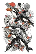 puffin and killer whale tattoo design idea