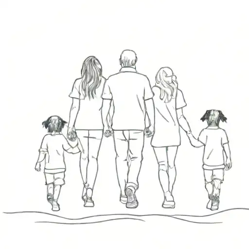 dad walking with black dog retrivier tattoo design idea