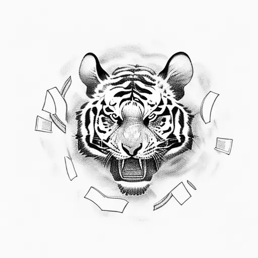 A whimsical tattoo of a tiger walking through a meadow of books, capturing the client's love for both nature and reading tattoo design idea