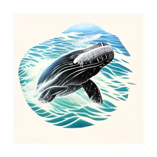 a Pacific right whale swims out to sea among the stars tattoo design idea