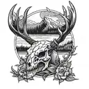 buck skull lake scene inside tattoo design idea