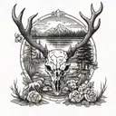 buck skull lake scene inside tattoo design idea