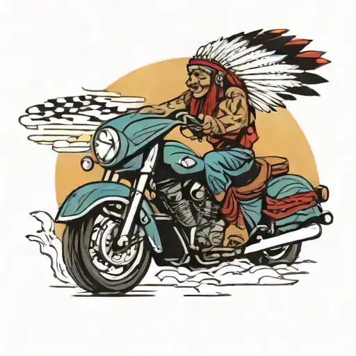 indian chief wahoo riding a hayabusa towards the sunset tattoo design idea