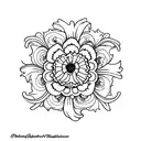 the outside of a house window with a single carnation flower, holly flower, iris flower, and daisy flower. Drawn in a si tattoo design idea