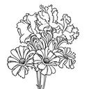 the outside of a house window with a single carnation flower, holly flower, iris flower, and daisy flower. Drawn in a si tattoo design idea