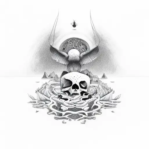 A surreal composition of animals and death symbolism tattoo design idea