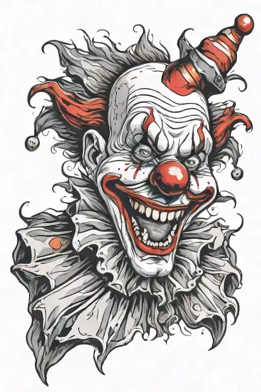 Scary laughing clown, coloured, abstract background  tattoo design idea