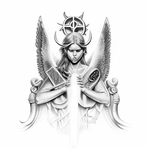 realistic biblical angels vs demons sleeve  tattoo design idea