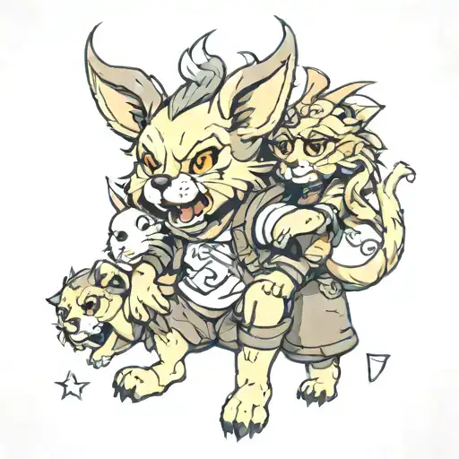 bear rabbit lion goblin girl tattoo design idea