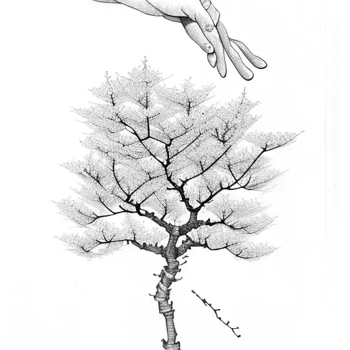 Left hand made of branches from a cherry blossom tree tattoo design idea