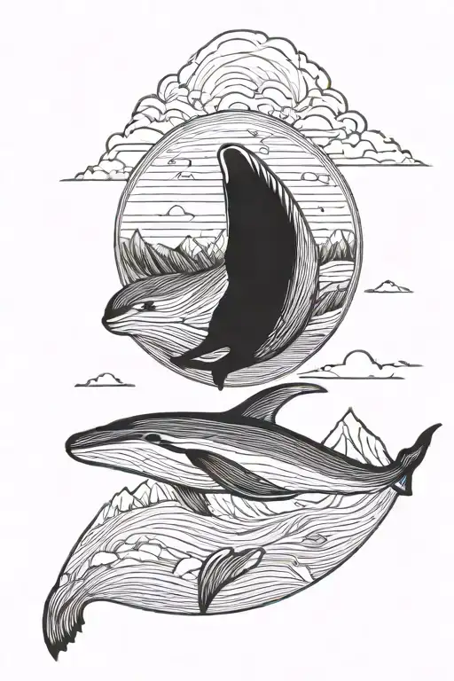 humpback whale with mountains inside globe tattoo design idea