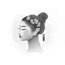 A portrait of a woman with Japanese cherry blossoms in her hair, symbolizing love and beauty tattoo design idea