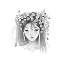 A portrait of a woman with Japanese cherry blossoms in her hair, symbolizing love and beauty tattoo design idea