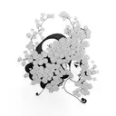 A portrait of a woman with Japanese cherry blossoms in her hair, symbolizing love and beauty tattoo design idea