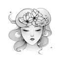 A portrait of a woman with Japanese cherry blossoms in her hair, symbolizing love and beauty tattoo design idea