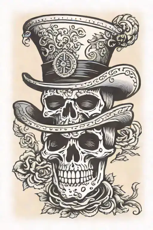 el mariachi skull with hat mustache tattoo design idea