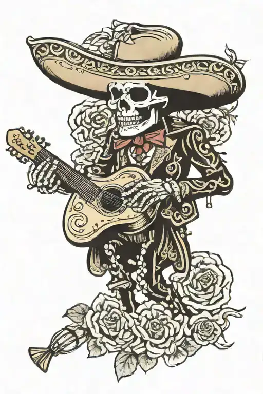 mexican el mariachi skeleton tattoo design idea