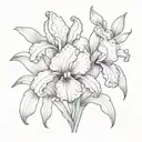 Violet flower iris flower and chrysathum flower on a vine  tattoo design idea