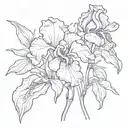 Violet flower iris flower and chrysathum flower on a vine  tattoo design idea