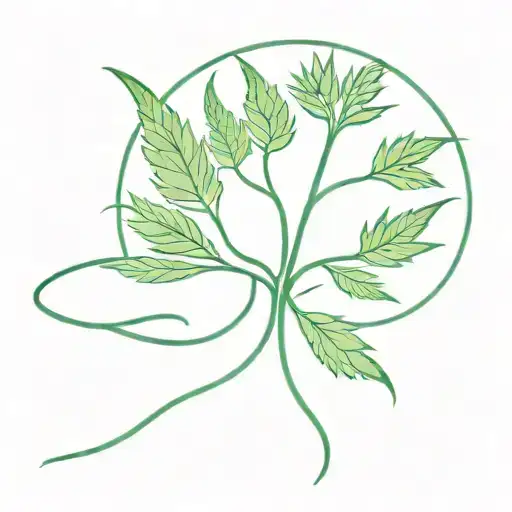 A minimalist tattoo of a cannabis leaf intertwined with a brain, representing the connection between ADHD and cannabis as a treatment option tattoo design idea