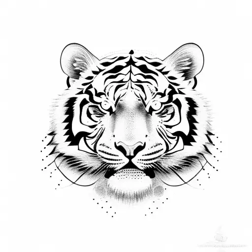 One black ink tiger body with one red ink tiger with hydrangeas tattoo design idea