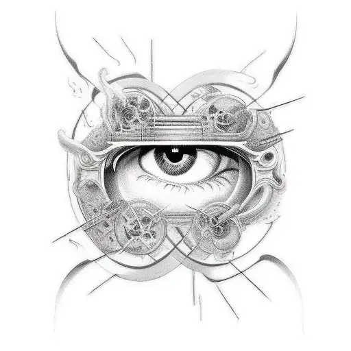 "I see the strings that control the future" upper arm contains eye tattoo design idea
