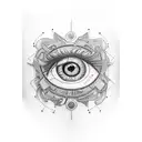 "I see the strings that control the future" upper arm contains eye tattoo design idea