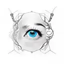 "I see the strings that control the future" upper arm contains eye tattoo design idea