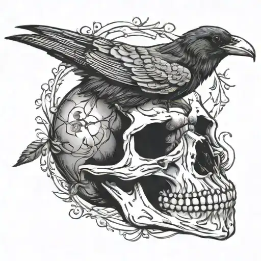 raven skull tattoo design idea