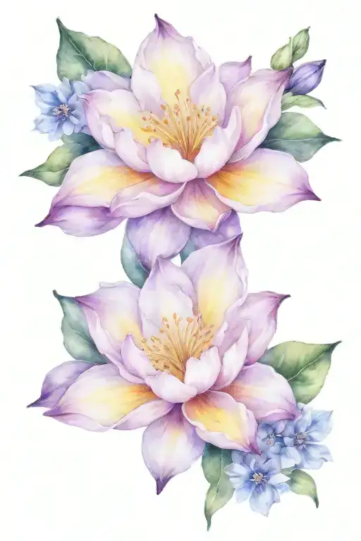 violet primrose larkspur waterlily flowers  tattoo design idea