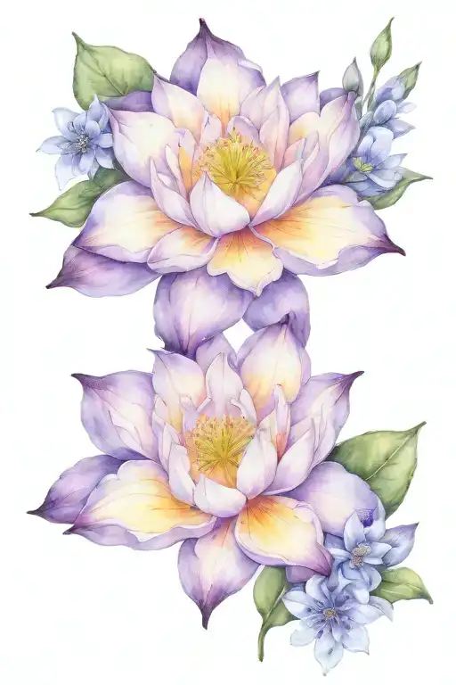 violet primrose larkspur waterlily flowers  tattoo design idea