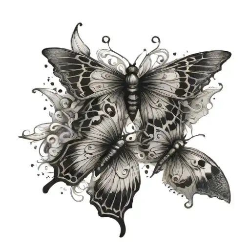 winged gothic butterflies  tattoo design idea