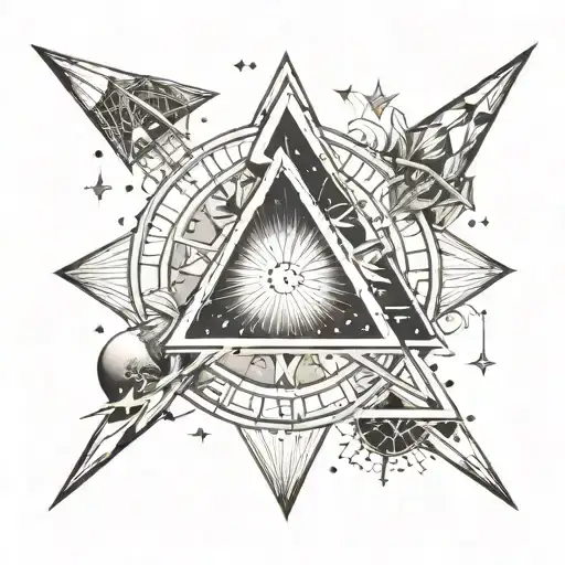 tattoo that mixes triangles and astronomy tattoo design idea