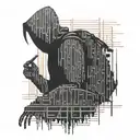 A hacker silhouette surrounded by lines of code in 1337 text tattoo design idea
