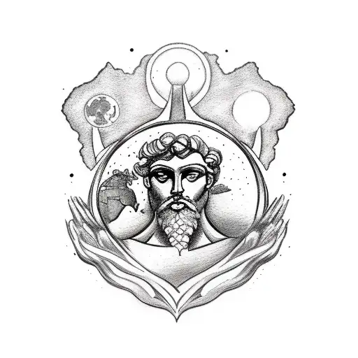 Draw the Greek God “Atlas” holding planet earth on his shoulders with fierce determination, while standing over a woman  tattoo design idea