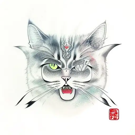 cat demon tattoo design idea