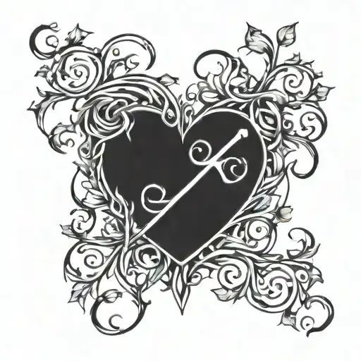 A heart-shaped thorn vine with Kaitlyn's initials woven into the design tattoo design idea