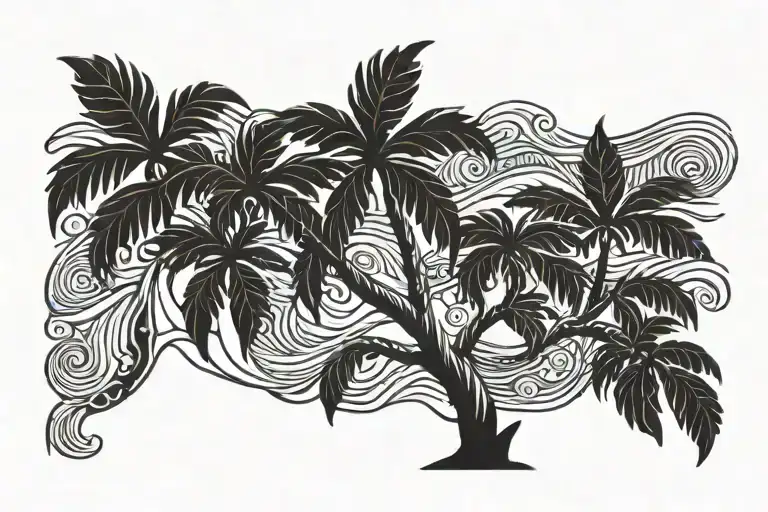 palmettos sun Florida orange tree waves  tattoo design idea