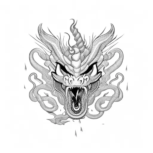 A fierce dragon coiled around a firefighter's helmet, representing bravery and protection tattoo design idea
